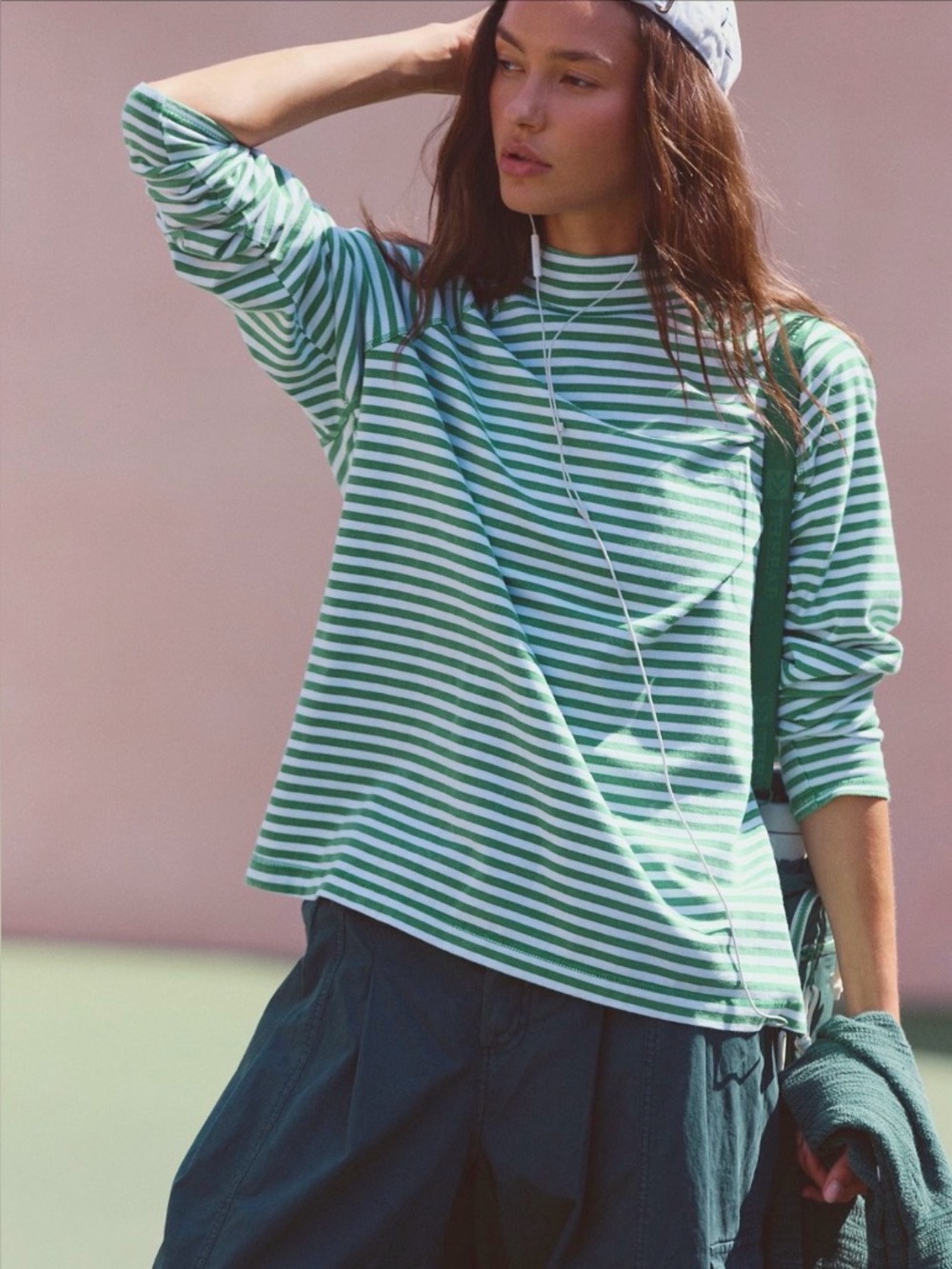 Free People Movement Restoration Yarn Dye Stripe Green Glow XS Oversized